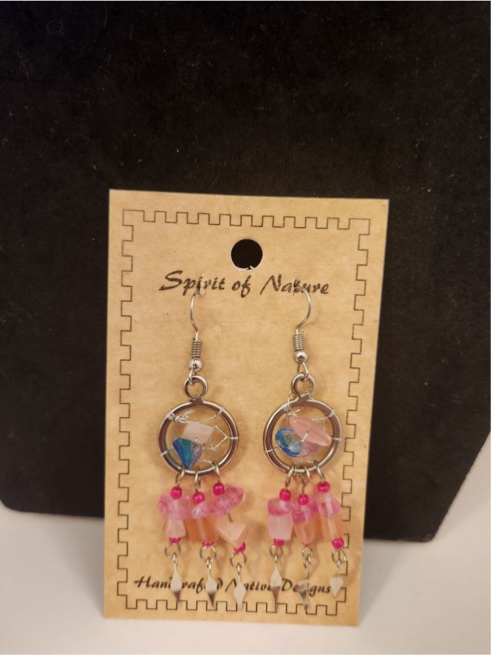 Spirit of Nature Dangle Earrings Dreamcatcher With Pink And Blue Stones